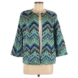 Chico’s Open Front Carmella Zig Zag Jacket Women's Size Medium Blue